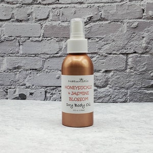 Honeysuckle & Jasmine Blossom Dry Body Oil Spray, Essential Oils and Natural Fragrance, Large 4 oz. Aluminum bottle