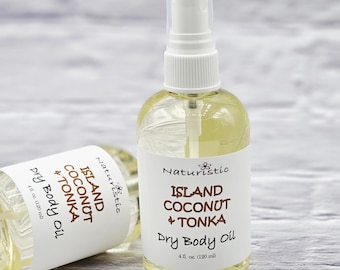 Island Coconut Tonka Dry Body Oil: Natural Hydrating Spray (4 oz)