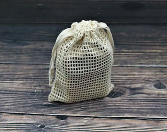 Natural Cotton Mesh Soap Pouch, Eco Friendly Soap Sack, Shower Drawstring Bag