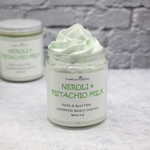 NEROLI & PISTACHIO MILK Triple Butter Whipped Body Cream, Mango, Shea, Kokum Butters, Natural Fragrance, Body Butter Cream in Glass, Vegan image 2