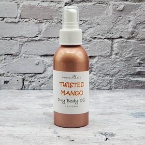 TWISTED MANGO Dry Body Oil Spray, Hydrating Oil with Natural Fragrance, Large 4 oz. Eco Friendly Aluminum bottle