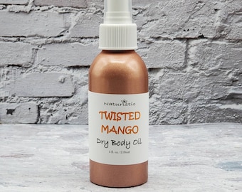 TWISTED MANGO Dry Body Oil Spray, Hydrating Oil with Natural Fragrance, Large 4 oz. Eco Friendly Aluminum bottle