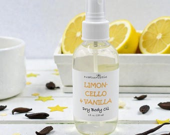 Limoncello Vanilla Dry Body Oil Spray: Natural Hydrating Oil (4 oz)