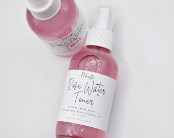 Rose Water Toner with Witch Hazel, Rose Essential Oil, Rosewater Face Spray