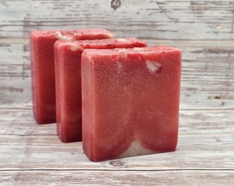 STRAWBERRIES + VANILLA CREAM Handcrafted Soap Bar, Triple Butter soap with Shea, Cocoa and Mango butters, Handmade soap