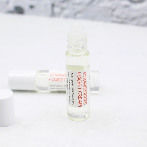 Strawberries & Sweet Cream Natural Perfume Roll On, All-Natural Fragrance, Alcohol Free Roller Ball Perfume Oil