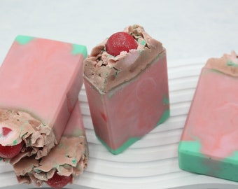 STRAWBERRIES & Sweet Cream Handcrafted Soap Bar, Triple Butter soap with Shea, Cocoa and Mango butters, Handmade soap