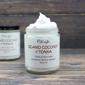 ISLAND COCONUT & TONKA Triple Butter Whipped Body Cream, Mango, Shea, Kokum Butters, Natural Fragrance, Body Butter in Glass, Vegan