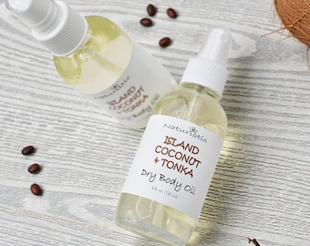 Island Coconut Tonka Dry Body Oil: Natural Hydrating Spray (4 oz)