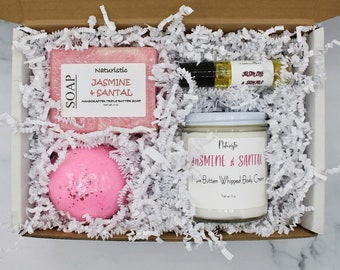 Jasmine & Santal Spa Gift Box, Handmade Soap, Bath Bomb, Body Cream, Perfume Oil, Pampering Spa Gift Box, Mother's Day Gift