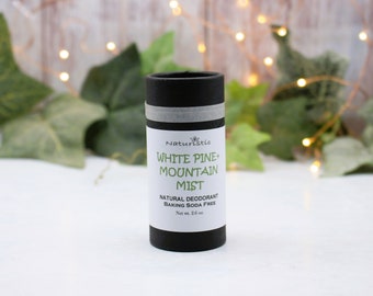 White Pine & Mountain Mist Natural Deodorant, Baking Soda Free, Magnesium, Probiotics, Zinc, Natural Fragrance, Zero Waste