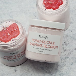 Honeysuckle & Jasmine Blossom Foaming Sugar Scrub, Whipped Soap Scrub, Natural Fragrance, Sugar Whipped Soap Scrub, Soap Scrub