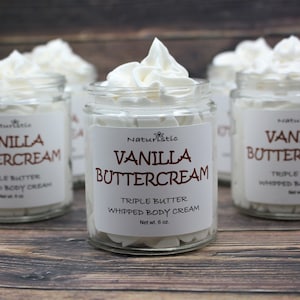 VANILLA BUTTERCREAM Triple Butter Whipped Body Cream, Mango, Shea, Kokum Butters, Natural Fragrance, Body Butter Cream in Glass, Vegan