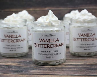 VANILLA BUTTERCREAM Triple Butter Whipped Body Cream, Mango, Shea, Kokum Butters, Natural Fragrance, Body Butter Cream in Glass, Vegan