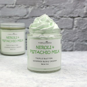 NEROLI & PISTACHIO MILK Triple Butter Whipped Body Cream, Mango, Shea, Kokum Butters, Natural Fragrance, Body Butter Cream in Glass, Vegan image 1