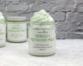 NEROLI & PISTACHIO MILK Triple Butter Whipped Body Cream, Mango, Shea, Kokum Butters, Natural Fragrance, Body Butter Cream in Glass, Vegan