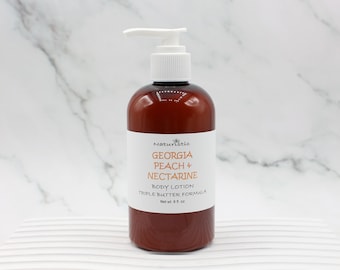 Georgia Peach & Nectarine Lotion, Triple butter body lotion with natural fragrance, pump top lotion