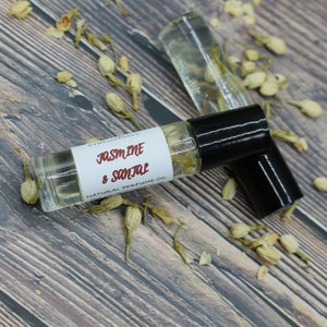 JASMINE & SANTAL Natural Perfume Roll On, Essential Oils, All Natural Fragrance, Alcohol Free .33 oz.  Botanical Jasmine Perfume