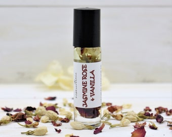 Jasmine Rose Vanilla Natural Perfume Roll On, Essential Oils, All Natural Fragrance, Alcohol Free .33 oz.  with Jasmine and Rose Flowers