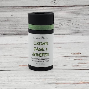 CEDAR SAGE & JUNIPER Natural Deodorant, Eco Friendly Packaging, with Essential Oils, Baking Soda Free, Magnesium, Probiotics, Zinc