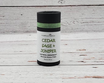 CEDAR SAGE & JUNIPER Natural Deodorant, Eco Friendly Packaging, with Essential Oils, Baking Soda Free, Magnesium, Probiotics, Zinc