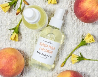 Georgia Peach & Nectarine Dry Body Oil Spray, Natural Fragrance, Large 4 oz. glass Bottle