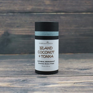 ISLAND COCONUT & TONKA Natural Deodorant, Eco Friendly Packaging, Natural Fragrance, Baking Soda Free, Magnesium, Probiotics, Zinc