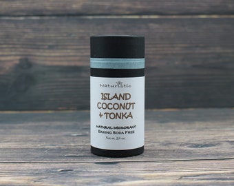 ISLAND COCONUT & TONKA Natural Deodorant, Eco Friendly Packaging, Natural Fragrance, Baking Soda Free, Magnesium, Probiotics, Zinc