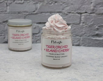 TIGER ORCHID & Island Cherry Triple Butter Whipped Body Cream, Shea, Mango, Kokum, Natural Fragrance, Body Butter Cream in Glass, Vegan