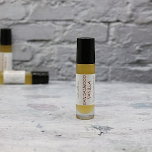 SANDALWOOD VANILLA Natural Perfume Roll On, Essential Oils, All-Natural Fragrance, Alcohol Free .33 oz.