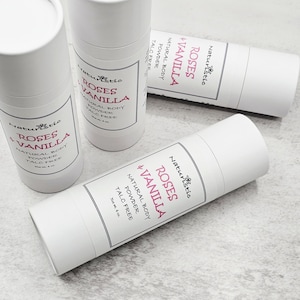 Roses & Vanilla BODY POWDER, Talc Free, Deodorant Body Powder, Eco Friendly, Zero Waste, Natural Fragrance, Essential Oils