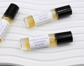 Vanilla Clouds & Lavender Blooms Natural Perfume Roll On, Essential Oils and Natural Fragrance, Alcohol Free Roller Ball Perfume Oil