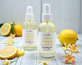 Lemon Orange Blossom Dry Body Oil Spray: Natural Hydrating Oil (4 oz)