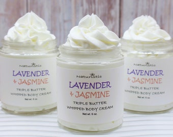 Lavender & Jasmine Triple Butter Whipped Body Cream, Essential Oils, Shea, Mango, Kokum, Body Butter Cream in Glass, Vegan