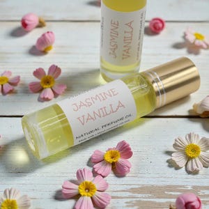Jasmine Vanilla Natural Perfume Oil, Roll On perfume with natural fragrance and essential oils