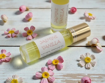Jasmine Vanilla Natural Perfume Oil, Roll On perfume with natural fragrance and essential oils