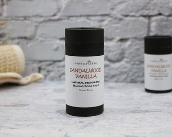 SANDALWOOD VANILLA Natural Deodorant, Eco Friendly Packaging, with Essential Oils, Baking Soda Free, Magnesium, Probiotics, Zinc