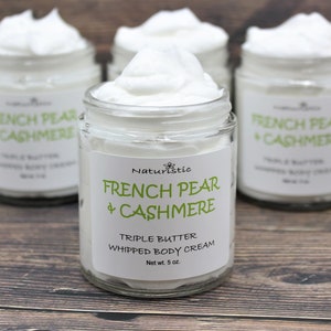 FRENCH PEAR & CASHMERE Triple Butter Whipped Body Cream, Shea, Mango, Kokum, Natural Fragrance, Body Butter Cream in Glass, Vegan