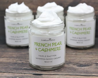 FRENCH PEAR & CASHMERE Triple Butter Whipped Body Cream, Shea, Mango, Kokum, Natural Fragrance, Body Butter Cream in Glass, Vegan