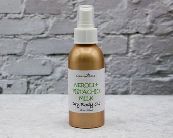 NEROLI & PISTACHIO MILK Dry Body Oil Spray, Hydrating Oil with Natural Fragrance, Large 4 oz. Eco Friendly Aluminum bottle