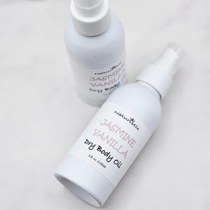 JASMINE & VANILLA Dry Body Oil Spray, Natural Fragrance, Large 4 oz. Eco Friendly Aluminum bottle