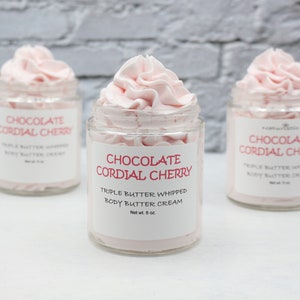 Chocolate Cordial Cherry Triple Butter Whipped Body Butter Cream, Mango, Shea, Kokum Butters, Natural Fragrance, Vegan image 1