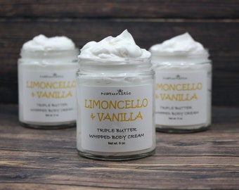 LIMONCELLO & VANILLA Triple Butter Whipped Body Cream, Shea, Mango, Kokum, Natural Fragrance, Body Butter Cream in Glass, Vegan