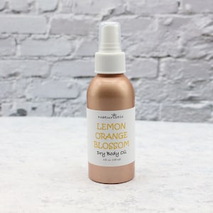 LEMON ORANGE BLOSSOM Dry Body Oil Spray, Hydrating Oil with Essential oils and Natural Fragrance, Large 4 oz. Eco Friendly Aluminum bottle