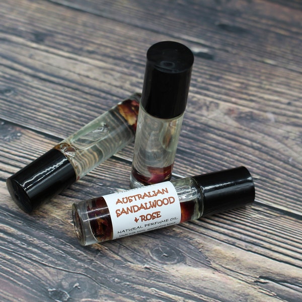 AUSTRALIAN SANDALWOOD ROSE Perfume Oil, Natural Fragrance, Essential Oils, Alcohol Free, Roll on Perfume Oil