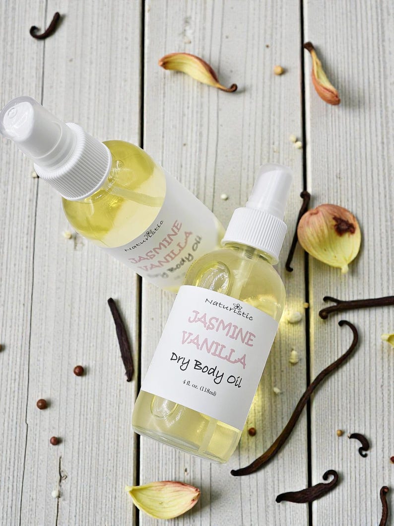 Jasmine Vanilla Dry Body Oil Spray: Natural Fragrance (4 oz) image 2