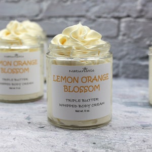 LEMON ORANGE BLOSSOM Triple Butter Whipped Body Butter Cream, Mango, Shea, Kokum Butters, Natural Fragrance, Essential Oils, Vegan