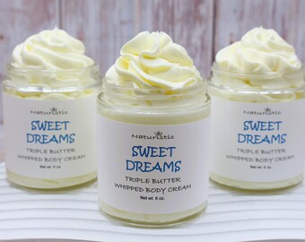 Sweet Dreams Triple Butter Whipped Body Cream, Essential Oils, Shea, Mango, Kokum, Body Butter Cream in Glass, Vegan