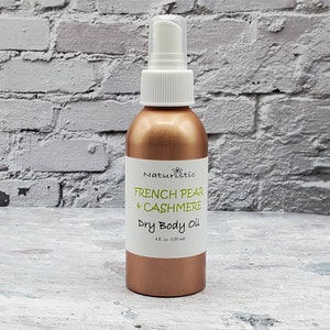 French Pear & Cashmere Dry Body Oil Spray, Natural Fragrance, Large 4 oz. Aluminum Bottle