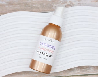 Lavender & Jasmine Dry Body Oil Spray, Essential Oils, Large 4 oz. Aluminum Bottle